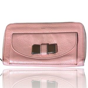 Chloe Lily Ribbon Wallet in Soft Pink Pebbled Leather